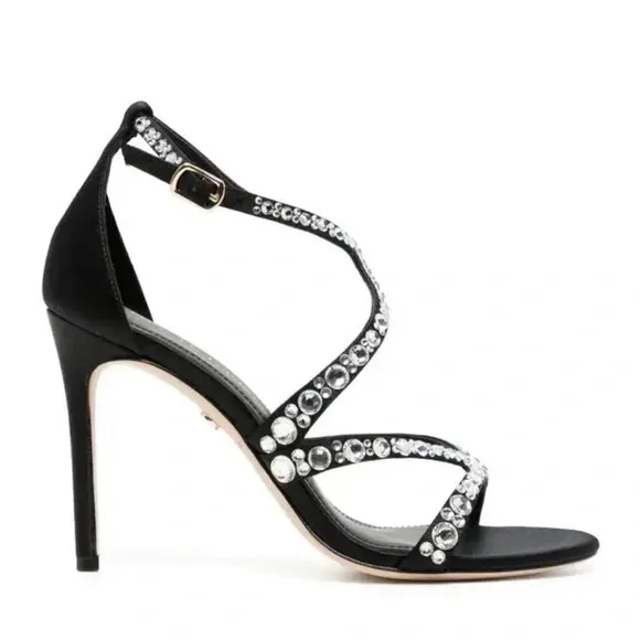 Chic Black Rhinestone Strappy Heels - Picture 2 of 5